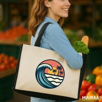 Jutetasche Beach Strand Welle 21 Liter Black