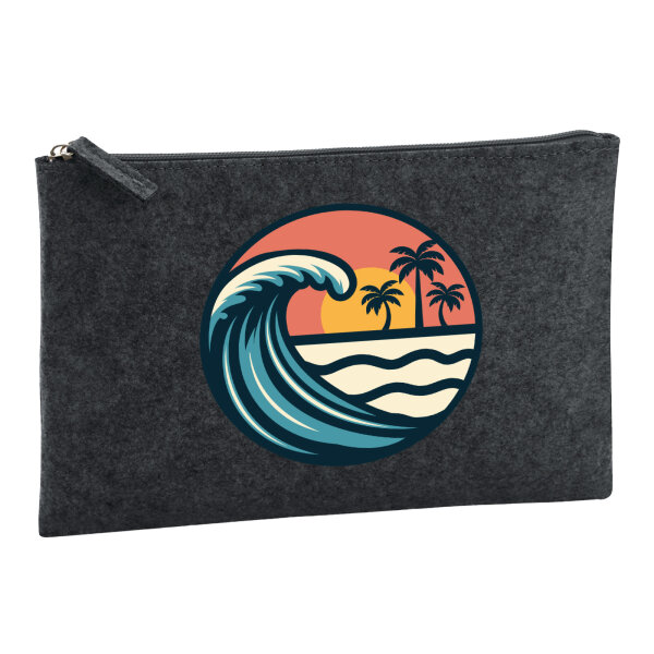 Kulturbeutel Beach Strand Welle 1 Liter Charcoal