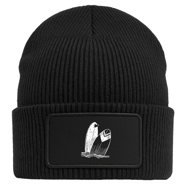 Beanie mit Patch Surfboard Board Black