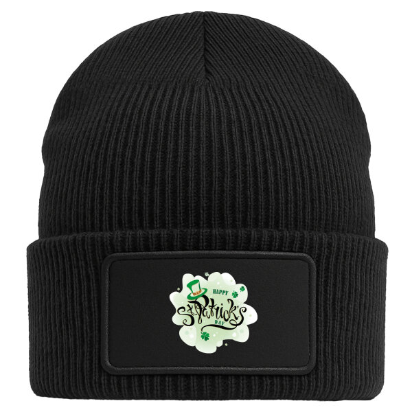 Beanie mit Patch Happy St. Patrick’s Day Zylinder Black