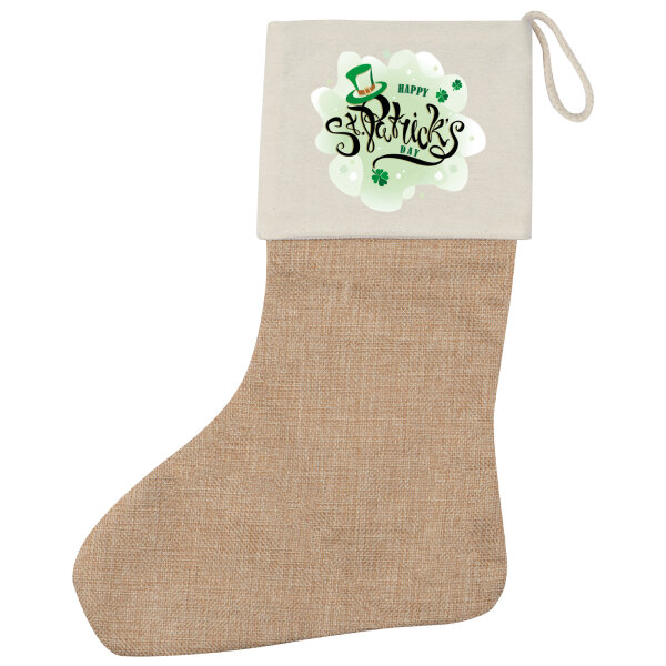 Weihnachtsstrumpf Happy St. Patrick’s Day Zylinder Beige Jute