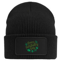 Beanie mit Patch St. Patrick’s Day Kleeblatt Black