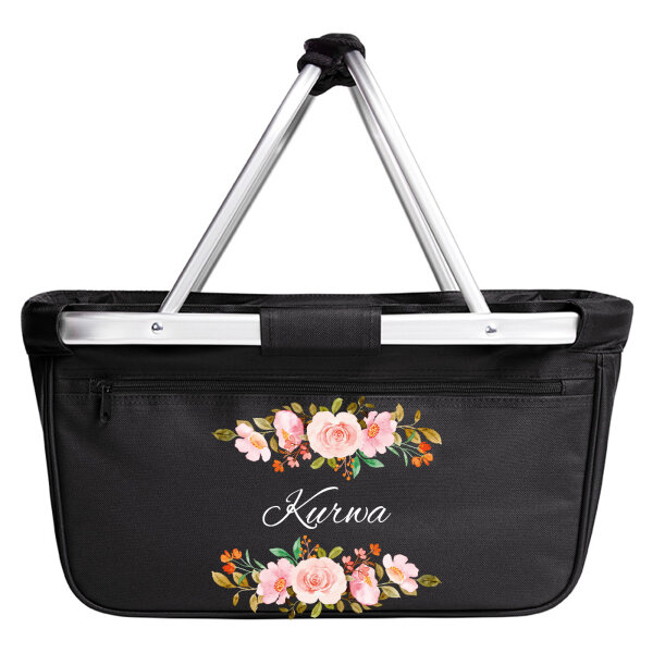 Einkaufskorb faltbar Kurwa polnisch Blumen 20 Liter Black