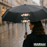 Regenschirm Kurwa polnisch Blumen 98cm Schwarz