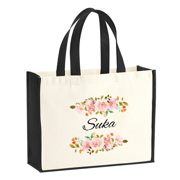 Jutetasche Suka russisch Blumen 21 Liter Black