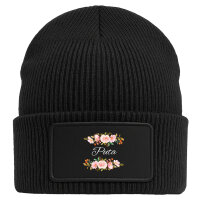 Beanie mit Patch Puta spanisch Blumen Black