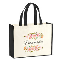Jutetasche Puta madre spanisch Blumen 21 Liter Black