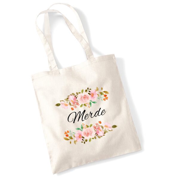Jutebeutel Merde französisch Blumen 10 Liter