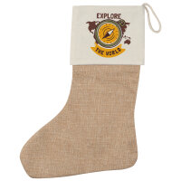 Weihnachtsstrumpf Explore the world Kompass Beige Jute