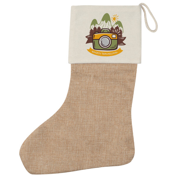 Weihnachtsstrumpf Enjoy travelling Kamera Beige Jute