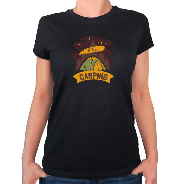 Damen T-Shirt let´s go camping Zelt