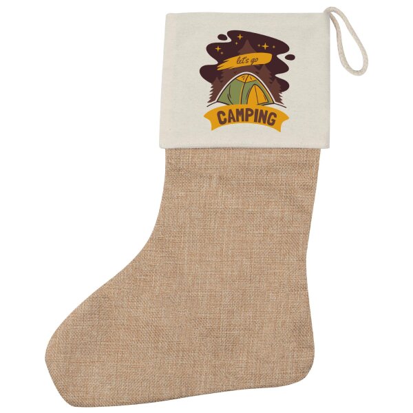 Weihnachtsstrumpf let´s go camping Zelt Beige Jute