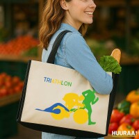 Jutetasche Triathlon Schwimmen, Radfahren und Laufen 21...