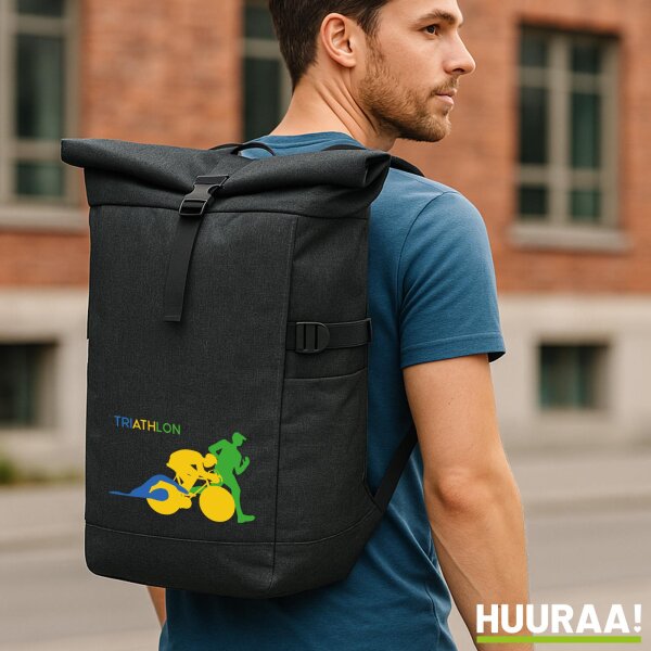 Kurierrucksack Triathlon Schwimmen, Radfahren und Laufen 30-44 Liter Black Melange