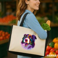Jutetasche Border Collie Colorful 21 Liter Black