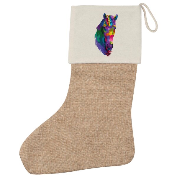 Weihnachtsstrumpf Pferdekopf Colorful Beige Jute