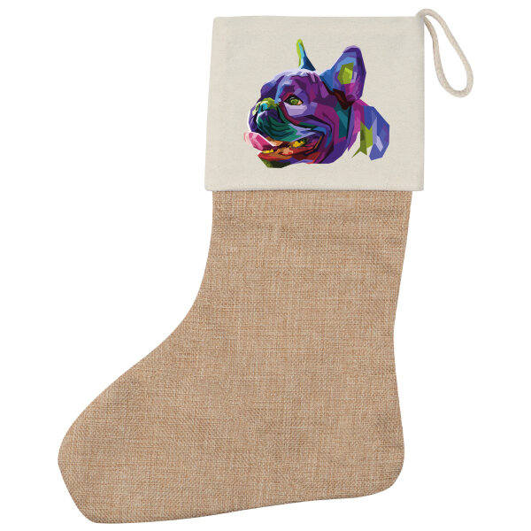 Weihnachtsstrumpf Mops Colorful Beige Jute