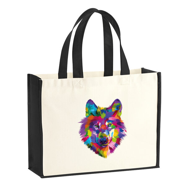 Jutetasche Wolf Colorful 21 Liter Black