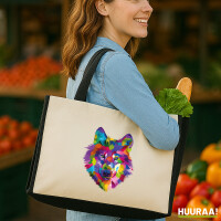 Jutetasche Wolf Colorful 21 Liter Black