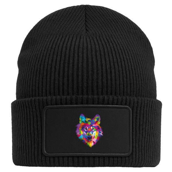 Beanie mit Patch Wolf Colorful Black