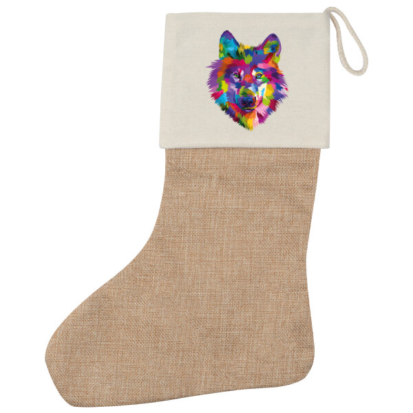 Weihnachtsstrumpf Wolf Colorful Beige Jute
