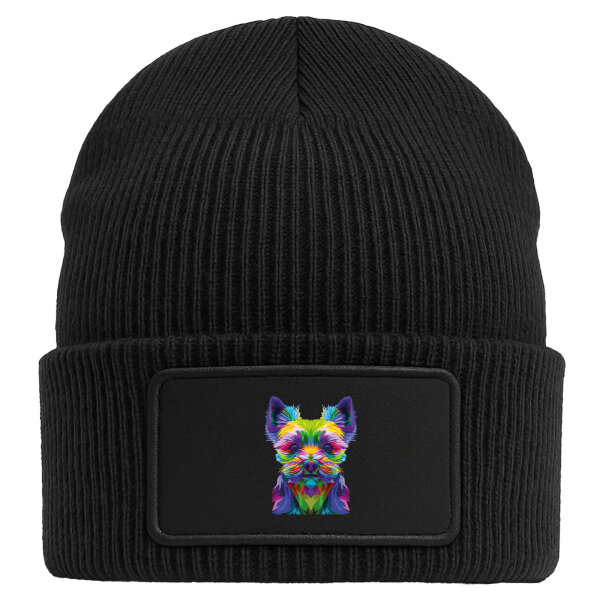 Beanie mit Patch Yorkshire Terrier Colorful Black