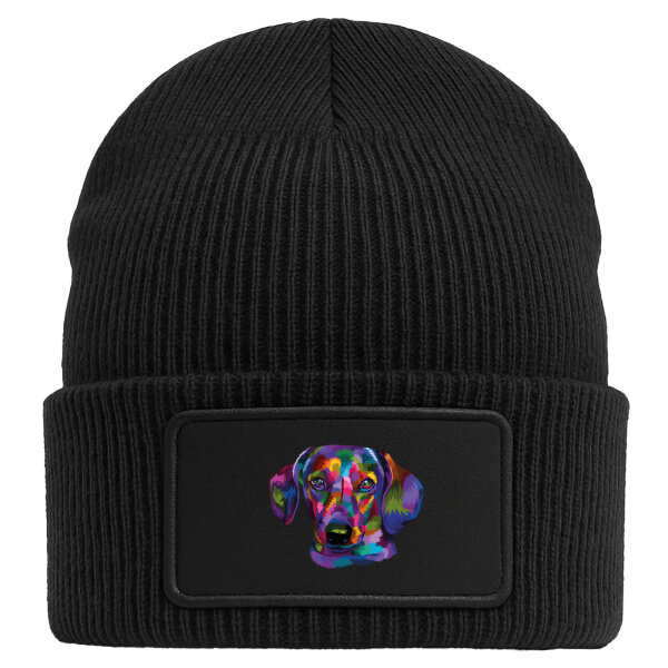 Beanie mit Patch Dackel Colorful Black