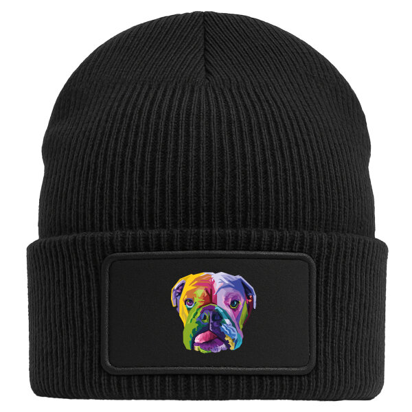 Beanie mit Patch Englische Bulldogge Colorful Black