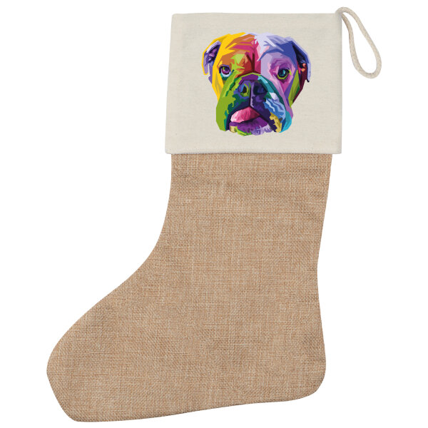Weihnachtsstrumpf Englische Bulldogge Colorful Beige Jute