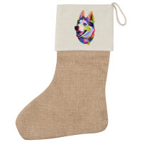 Weihnachtsstrumpf Husky Colorful Beige Jute