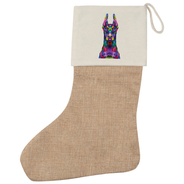 Weihnachtsstrumpf Doberman Colorful Beige Jute