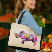 Jutetasche Nashorn Colorful 21 Liter Black