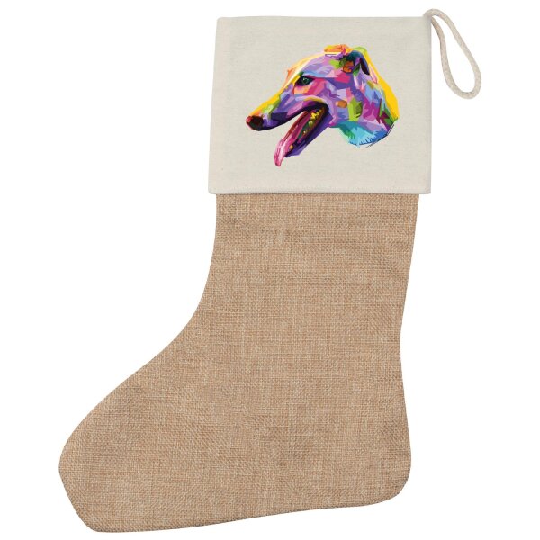 Weihnachtsstrumpf Greyhound Colorful Beige Jute