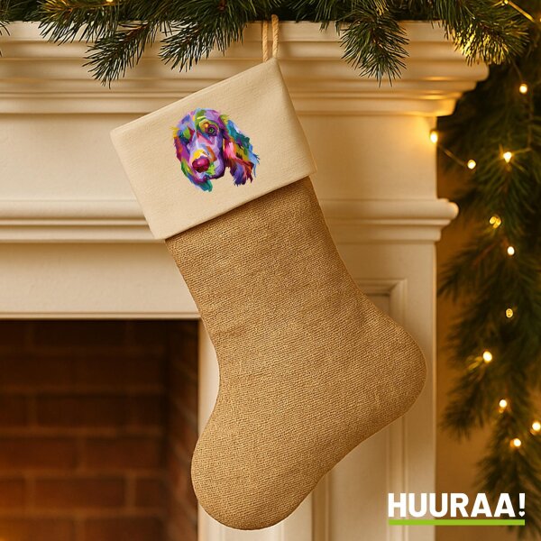 Weihnachtsstrumpf Cocker Spaniel Colorful Beige Jute