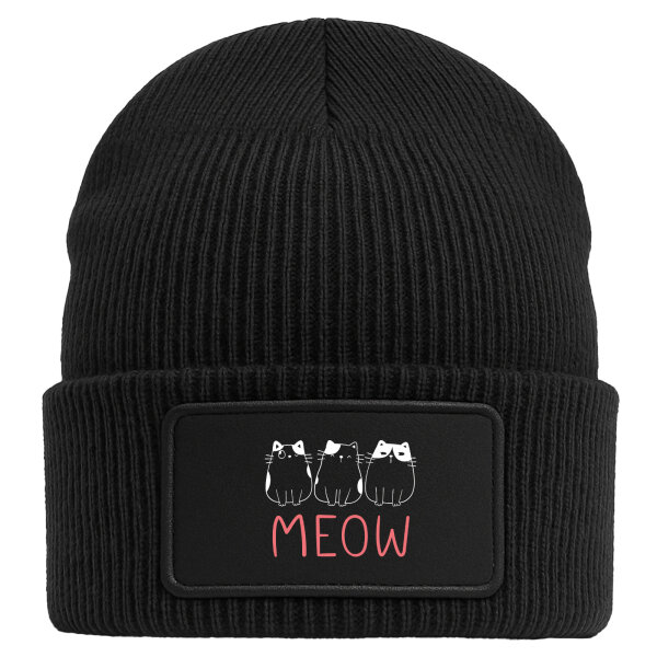 Beanie mit Patch Katzen Meow Comic Black