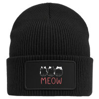 Beanie mit Patch Katzen Meow Comic Black