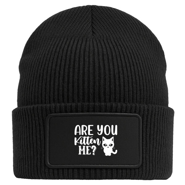 Beanie mit Patch Are you kitten me Katze Black