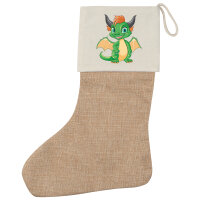 Weihnachtsstrumpf Drache Fabelwesen Beige Jute