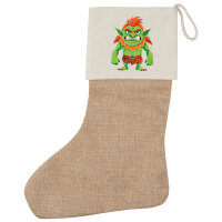 Weihnachtsstrumpf Troll Fabelwesen Beige Jute
