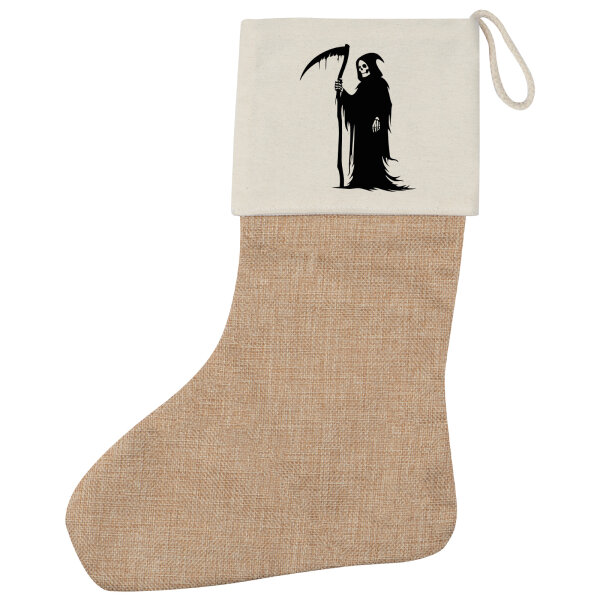 Weihnachtsstrumpf Sensenmann Tod Beige Jute
