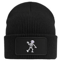 Beanie mit Patch winkendes Skelett Comic Black