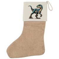 Weihnachtsstrumpf Velociraptor Dinosaurier Beige Jute