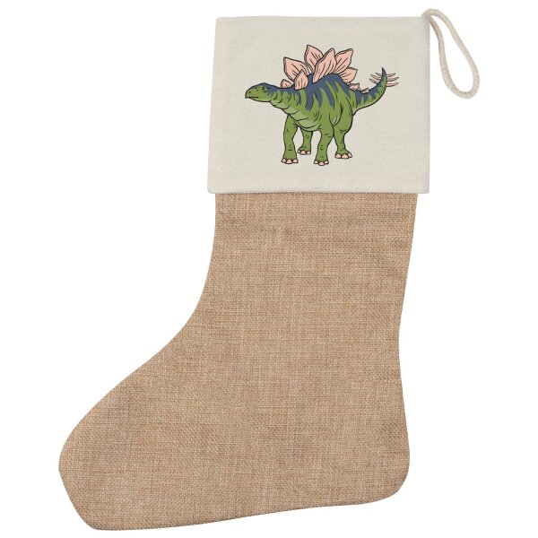 Weihnachtsstrumpf Stegosaurus Dinosaurier Beige Jute