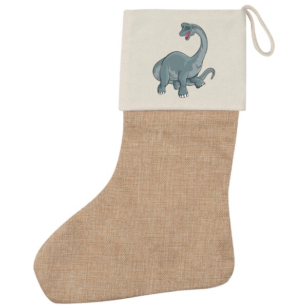 Weihnachtsstrumpf Brachiosaurus Dinosaurier Beige Jute