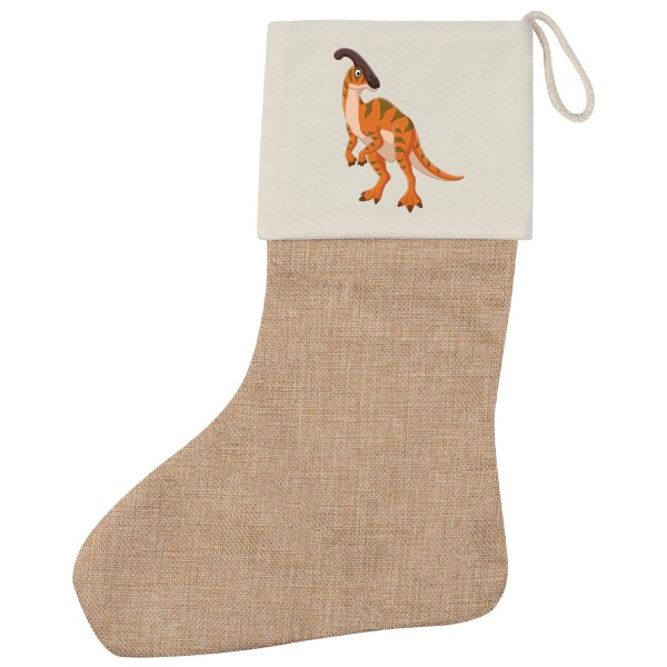Weihnachtsstrumpf Parasaurolophus Dinosaurier Beige Jute