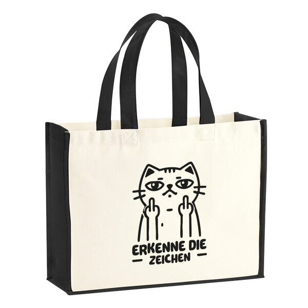 Jutetasche Erkenne die Zeichen grimmige Katze 21 Liter Black