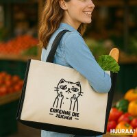 Jutetasche Erkenne die Zeichen grimmige Katze 21 Liter Black