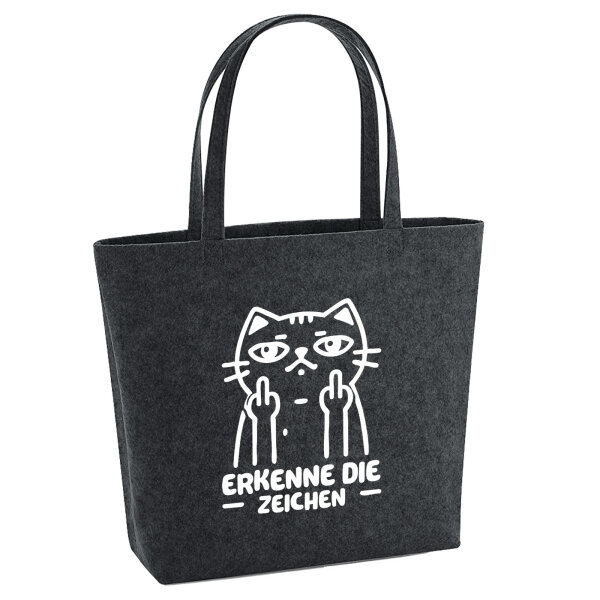 Filz Shopper Erkenne die Zeichen grimmige Katze 22 Liter