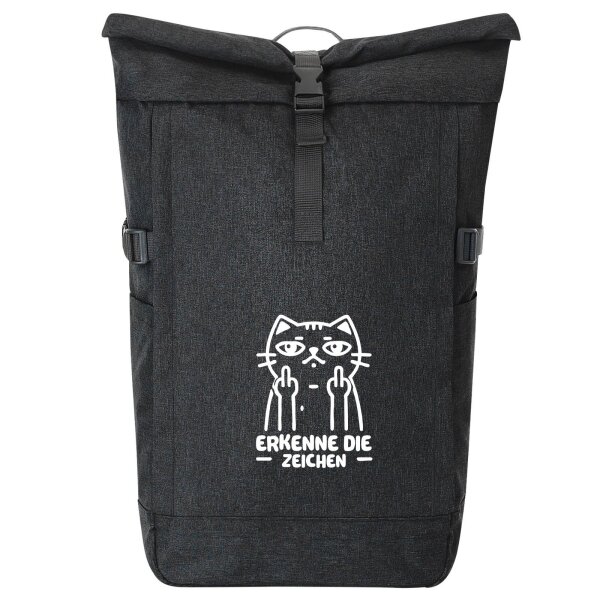 Kurierrucksack Erkenne die Zeichen grimmige Katze 30-44 Liter Black Melange