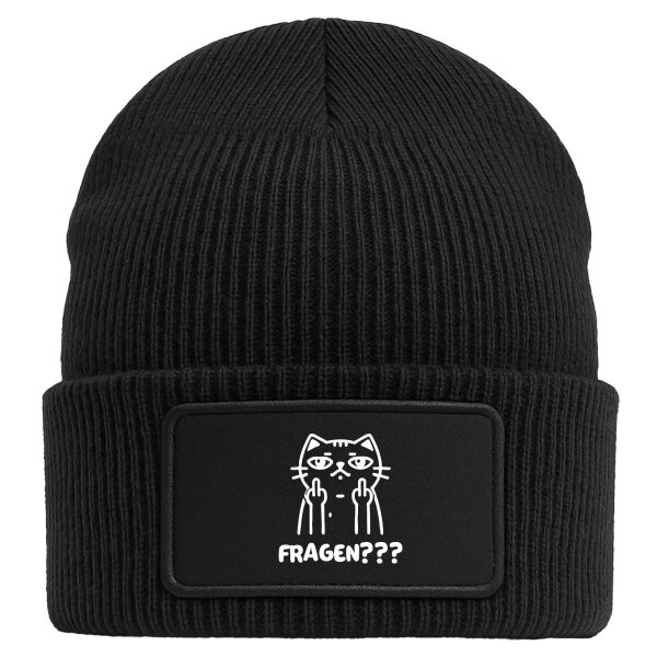 Beanie mit Patch Fragen? grimmige Katze Black